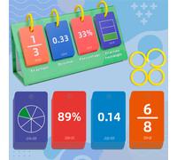 TEMU 104 tarjetas cognitivas de conversión matemática para primaria - Fracciones/Decimales/Porcentajes/Clasificación gráfica de cuadrículas, juego de enseñanza de iluminación