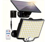 TEMU 106 LED Solar Lights Outdoor, 1800mA Solar Powered Sensor Flood Lights with Remote, Dusk to Dawn LED Solar Security Wall Lights with 16.5Ft Cable IP65 for Outside, Garage, 1pc