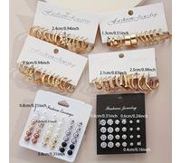 TEMU 108 Piezas de Aretes de Perlas , Cristales y Diseño Geométrico en Metal, Aretes de Aro para Mujer, Ideales para Vacaciones, Citas y Uso Diario. Sin Incluida