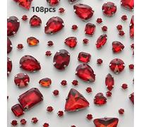 TEMU 108 piezas. Gemas de vidrio , redondas, múltiples tamaños y formas, suministros para costura, tejido, accesorios de ropa DIY, materiales para diseño