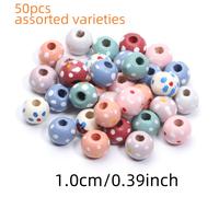 TEMU 10mm 50pcs Serie Pastel Cuentas Redondas de Madera con Puntos y Flores, Cuentas Espaciadoras Sueltas para Hacer Joyería DIY, Pulseras, Collares, Decoración del Hogar y Accesorios de Manualidades