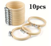TEMU 10pcs Aros de Bordado Circulares de Madera de 3 pulgadas con Anillo de Bambú Ajustable y Anillo de Punto de Cruz, Ideales para Decoración del Hogar y Costura, Sueltos, Artísticos