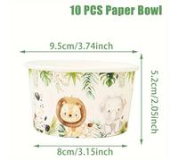 TEMU 10pcs Cuencos de Papel con Animales del Jungla - Tema de León y Elefante, Decoración para Fiestas en Verde para Baby Showers, y Aperitivos de Palomitas