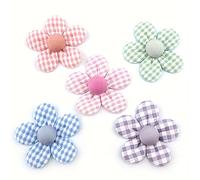 TEMU 10pcs Flores de Tela Hechas a para Manualidades DIY - Clips para el Cabello de 5cm a Cuadros y de Color Sólido, Parches para Ropa, Zapatos, Sombreros y Accesorios