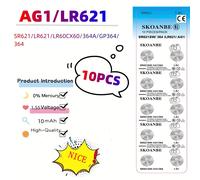 TEMU 10pcs SR621SW LR621 AG1 364 LR60 164 1.5V Pila de Botón para Reloj