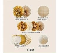 TEMU 11 piezas - Estampado caliente de linternas doradas, papel de flores, de miel, decoración de de fiesta, conjunto para , boda