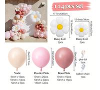 TEMU 114 piezas de globos de emulsión mezclados con tema de margarita blanca, diseño retro rosa , uso sin electricidad, con cinta, para decoración de aniversario de , , Día de la