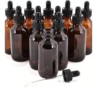 TEMU 12/4pcs Botella de Vidrio Ámbar con de 60ml, Botella Redonda de Boston de 2oz con de Vidrio para Muestras de Aceites Esenciales, Perfumes Cosméticos y Viajes