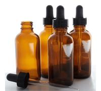 TEMU 12/4pcs Botella de Vidrio Ámbar con de 60ml, Botella Redonda de Boston de 2oz con de Vidrio para Muestras de Aceites Esenciales, Perfumes Cosméticos y Viajes