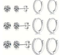 TEMU 12 aros de acero inoxidable, aretes de moda redondos, incrustados con circonita cúbica, mini anillos de cartílago ligeros y anti-alérgicos, adecuados para uso diario y fiestas