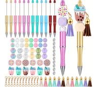 TEMU 12 bolígrafos de silicona con cuentas de y llavero con borla | Kit de producción de bolígrafos con cuentas, bolígrafo de negro, material de oficina