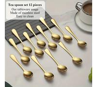 TEMU 12 cucharaditas mini de acero inoxidable dorado, cucharas para postres, cucharas de café, aptas para café, postres y ensaladas - para lavavajillas