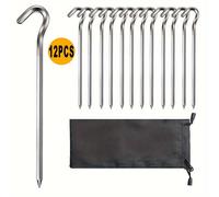 TEMU 12 Estacas de Acero Hexagonales de 7.08 Pulgadas - Piquetas Metálicas para Camping, Jardín y Decoración Exterior, Fijación Resistente