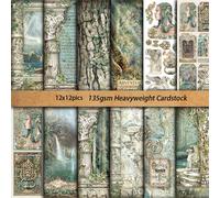 TEMU 12 hojas de gran papel vintage mágico con temática de bosque para decoración de diarios, herramientas DIY y artesanía .