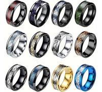 TEMU 12 piezas de anillos de acero inoxidable 201 para hombres y mujeres, anillo celta biselado , juego de anillos de boda dorados tamaño 7-13, metal no