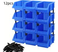 TEMU 12 piezas de de herramientas de almacenamiento de garaje azul, 7,09" x 4,27" x 3,15" organizador plegable de plástico para almacenamiento de herramientas, hardware y pequeños componentes