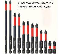 TEMU 12 piezas de juego de brocas magnéticas antideslizantes para vástago de acero S2 de 1/4", brocas de impacto, estilo de cabeza Phillips, color , material metálico, 12 piezas