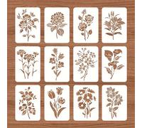 TEMU 12 piezas de plantillas de plástico de flores de 8x11.7 pulgadas, plantillas de dibujo de plástico de , de la , rosa, , margarita, hortensia y para hacer tarjetas, decoración de pared y suelo DIY