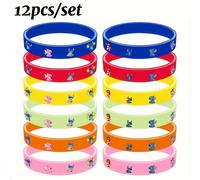 TEMU 12 piezas de Pulseras de Silicona de Stitch de Disney - Diseño de Personajes Coloridos y Modernos, Ajuste Antideslizante para Mujeres, Regalos de Fiesta y de Disney