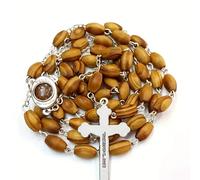 TEMU 12 piezas de rosario de madera católica, cuentas de oración, cruz de decoración, collar, cruz , collar de Jesús, joyería religiosa para hombres y mujeres, colgante.