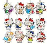 TEMU 12 Piezas Kit de Llavero DIY Sanrio en Diamante, Diseño Lindo de Hello Kitty con de Cristales Especiales, Adorno para Mochila o Bolso, Regalo para Navidad Ideal y