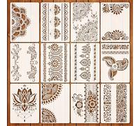 TEMU 12 Plantillas de Mandala, Plantillas de Pintura Reutilizables Tamaño A4, Plantillas Damascadas, Plantillas de Manualidades, para Tela, , Pared, Muebles y Decoración del Hogar