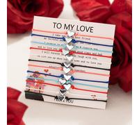 TEMU 12 pulseras de San Valentín con forma de | Cordón tejido a colorido con tarjetas de mensaje, ideal para y para regalar