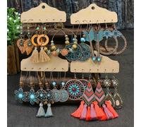 TEMU 12 / set Pendientes colgantes Boho Out Pendientes de aleación de con diseño de borlas y cuentas colgantes Joyería de estilo retro boho Regalo de moda para mujeres