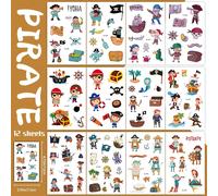 TEMU 12 tatuajes temporales de temática vikinga con diseños impermeables de barcos piratas, cajas de y de , ideales para regalos de de , obsequios y rellenos de bolsas de , que 2-5 días.