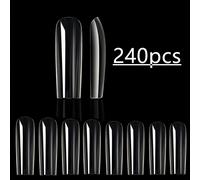 TEMU 120/240 uñas postizas transparentes sin costuras, largas y cuadradas para decoración de uñas, de 12 tamaños, cobertura total, uñas tipo tubo de agua, parches de uñas artificiales a presión