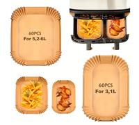 TEMU 120 Bandejas para Freidora de Aire Tefal EY9018 Dual Easy Fry EY905D 5.2/3.1 L | Compatible con Philips Dual Basket Airfryer , Moulinex 8.3 L, DMS, Cecotec - Material de Papel