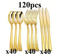 TEMU 120 piezas, Cubiertos Dorados de Plástico, Tenedores Dorados, Cucharas Doradas, Cuchillos Dorados para y Fiestas