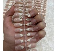 TEMU 120 uñas postizas francesas nude largas - Uñas postizas de cobertura total, punta , hechas de material ABS, perfectas para salones de uñas profesionales y uso doméstico