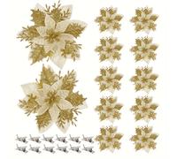 TEMU 12pcs Flores Navideñas Brillantes con Clips y - Perfectas para Decoraciones de Árboles, y Decoración Navideña del Hogar