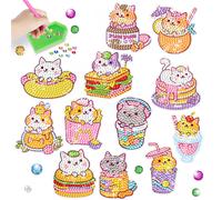 TEMU 12pcs Kits de pintura de diamantes para manualidades DIY Lindo gato de diamantes Pegatina Artesanía con herramienta de gemas, y manualidades, Mejor regalo de mosaico