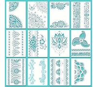 TEMU 12pcs Plantillas Grandes de Mandala - Diseño Floral Reutilizable de 8.3x11.7" para Pared, Azulejos, Muebles y DIY
