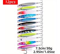 TEMU 12pcs Señuelos De Pesca De Duro Con Láser Para - Jigs De Metal Para Atún, , Salmón Y Pez Rey