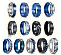 TEMU 13 Piezas Anillos de Acero Inoxidable 201 para Hombres, Anillo de Boda, Banda , Ancho de 6/8 mm