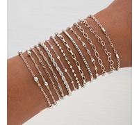 TEMU 13 piezas/juego Retro Elegante Plateado Moda Fácil Básico Apilado Hueco Pulsera Juego de Múltiples Piezas Uso Diario Moda Joyería para Citas