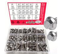 TEMU 132 Piezas de Acero Inoxidable 304 Kit de Tuercas Hexagonales con , Pernos y Tuercas, M5 M6 M8 14 Tamaños Comunes, Juego de Completa