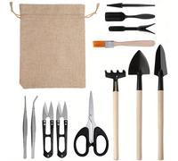 TEMU 13PCS Mini Juego de Herramientas de Mano para Jardín - Kit de Palas de Trasplante de Metal y Madera con Bolsa de Tela para Plantar Bonsáis al Aire Libre - Uso Manual sin Electricidad