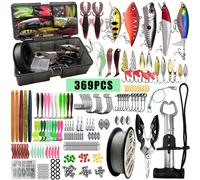 TEMU 140/369pcs Kit de Pesca con Señuelos, Herramientas - Anzuelos, Alicates, Plomadas, Línea, Guantes y de Almacenamiento, para y , Regalo