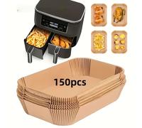 TEMU 1422 Papel de Silicona Rectangular para Freidora de Aire 100/150pcs, Accesorios Desechables Antiadherentes e Impermeables para Dual Air Fryer