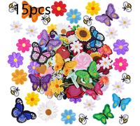 TEMU 15 Piezas de Parches Bordados de Flores, Mariposas y Margaritas Coloridos, Parches de Planchado para DIY, Accesorios Decorativos, Apliques Adorables para Chaquetas, Gorras, Mochilas y Jeans