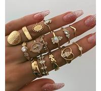 TEMU 15 piezas/juego de anillos vintage para mujer, joyería estilo retro, anillos dorados, anillos de , adecuados para uso diario y para regalar en la Ascensión.