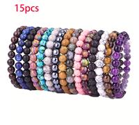 TEMU 15 pulseras de cuentas de piedra redondas - Pulseras elásticas de 8 mm hechas de piedras naturales, aptas para hombres como para mujeres, perfectas como regalos