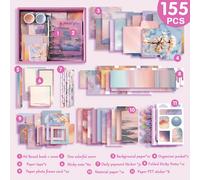 TEMU 155 piezas de papel suelto de escénico, estilo acuarela, reciclable, suministros de oficina, material de cuaderno DIY, conjunto de de regalo con calcomanías, para y