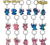 TEMU 16 llaveros de Disney de Stitch, colgantes para llaveros, exquisitos dijes de PVC para mochilas