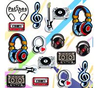 TEMU 16 Parches Bordados con Temática Musical con Guitarras de Dibujos Animados y Calcomanías de Discos, Perfectos para Decorar Bolsos y Zapatos, Disponibles en Múltiples Colores