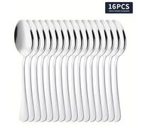 TEMU 16 Piezas de Cucharas de Acero Inoxidable 410 de Resistencia - Cucharas de Sopa sin Ranuras, Espesadas, Ideales para Hogar, Restaurante, Camping, Picnic - Utensilios Higiénicos